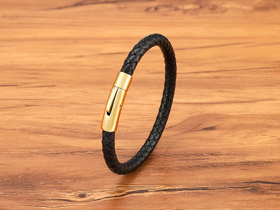 Pulseira de Pele Clássica para Homem TYO 3/4/5/6/8mm 3 Cores Bracelete Moderna com Fecho Magnético Acessórios Artesanais Personalizados Presente por Grosso