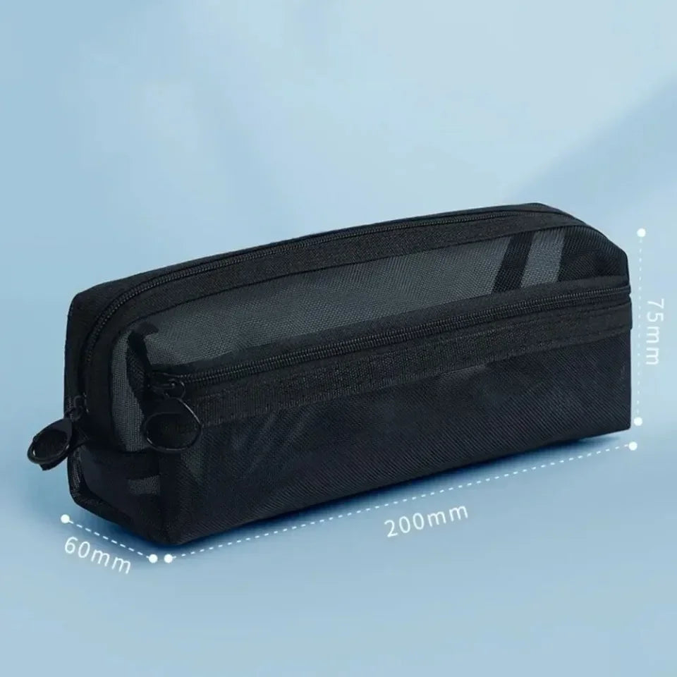 Double Layer Mesh Pen Bag Large Capacity Transparent Stationery Storage Bag Multifunctional Zipper Exam Supplies Organizer