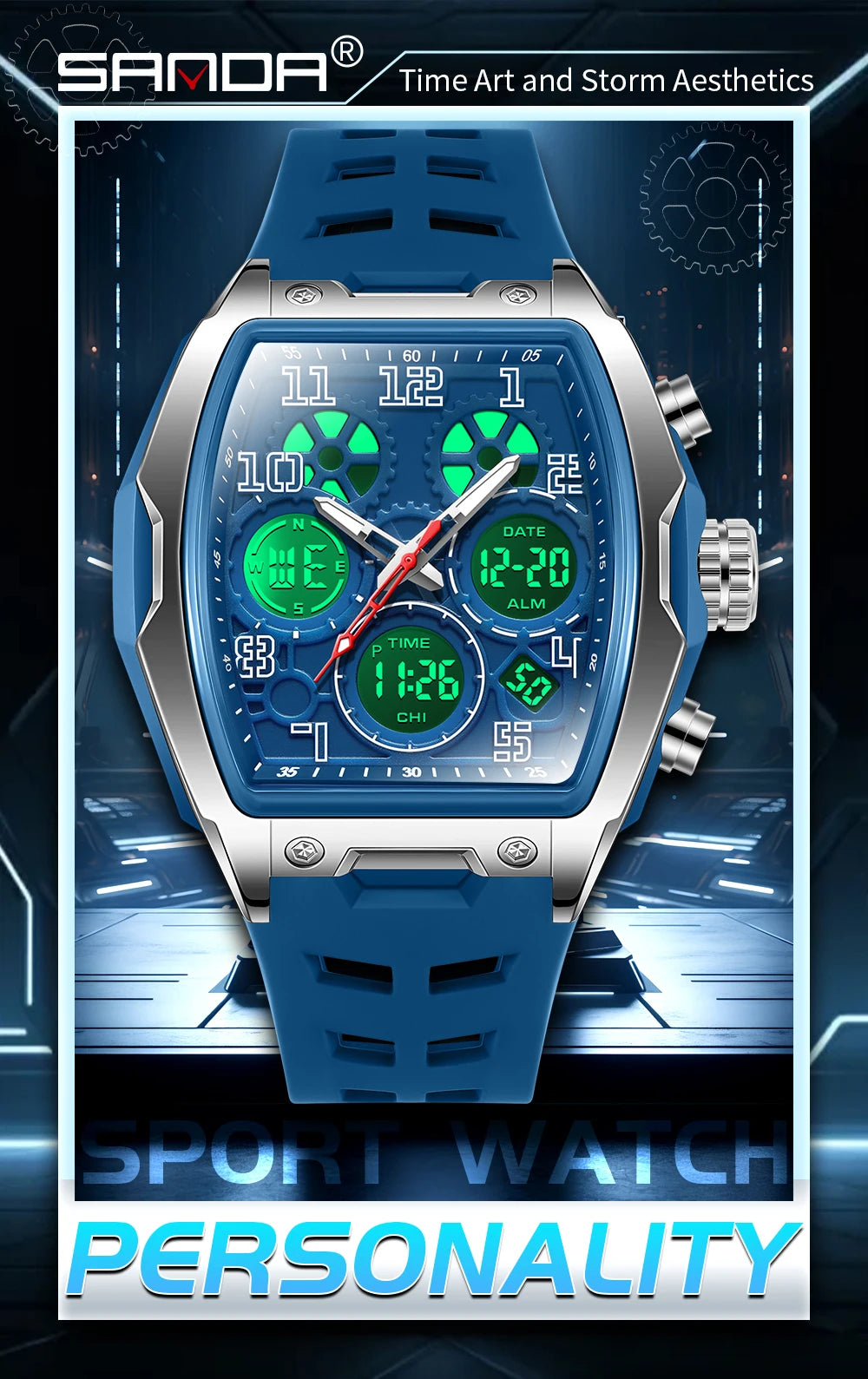 SANDA Fashion Men's Sports Electronic Watch Multi functional Date Countdown Waterproof LED Night Light Men's Electronic Watch