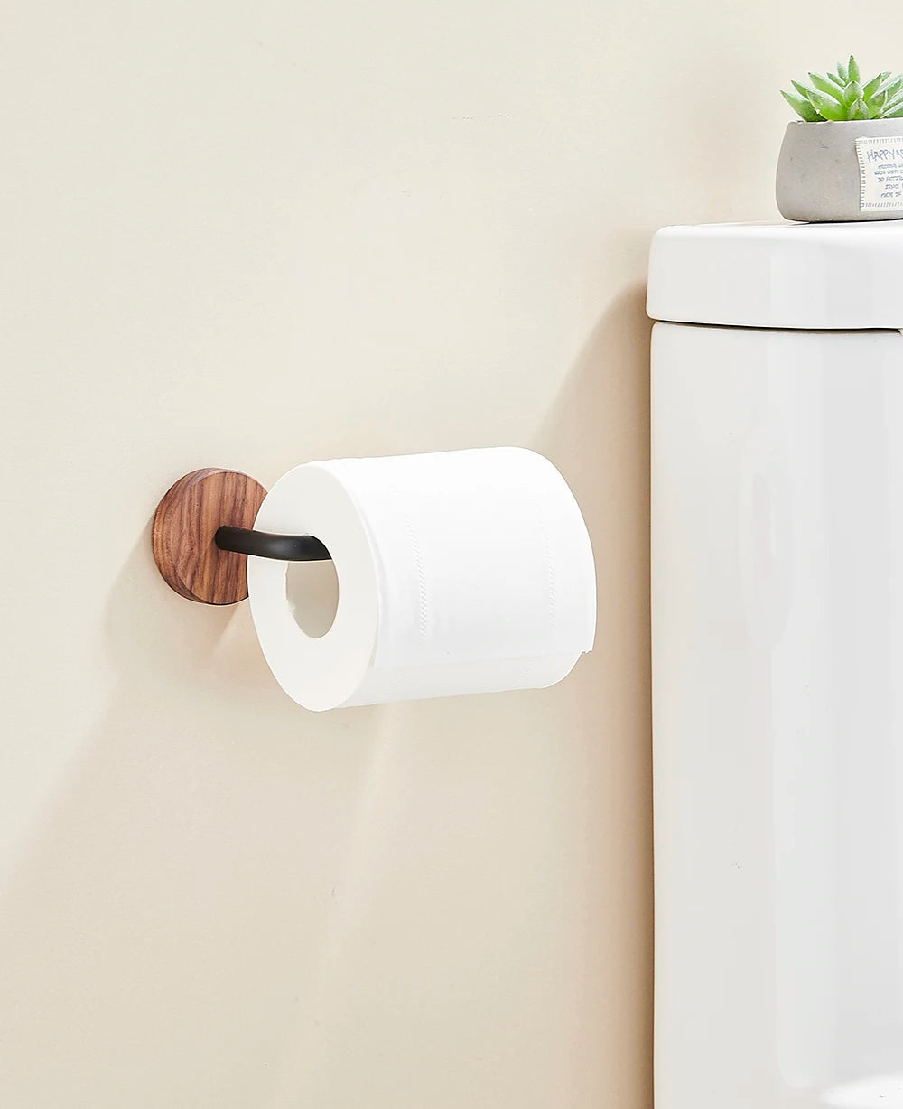 Wood Toilet Paper Holder  No Drill Required! Kitchen & Bathroom Storage Solution  Self-Adhesive Wall Mounted Tissue Rack