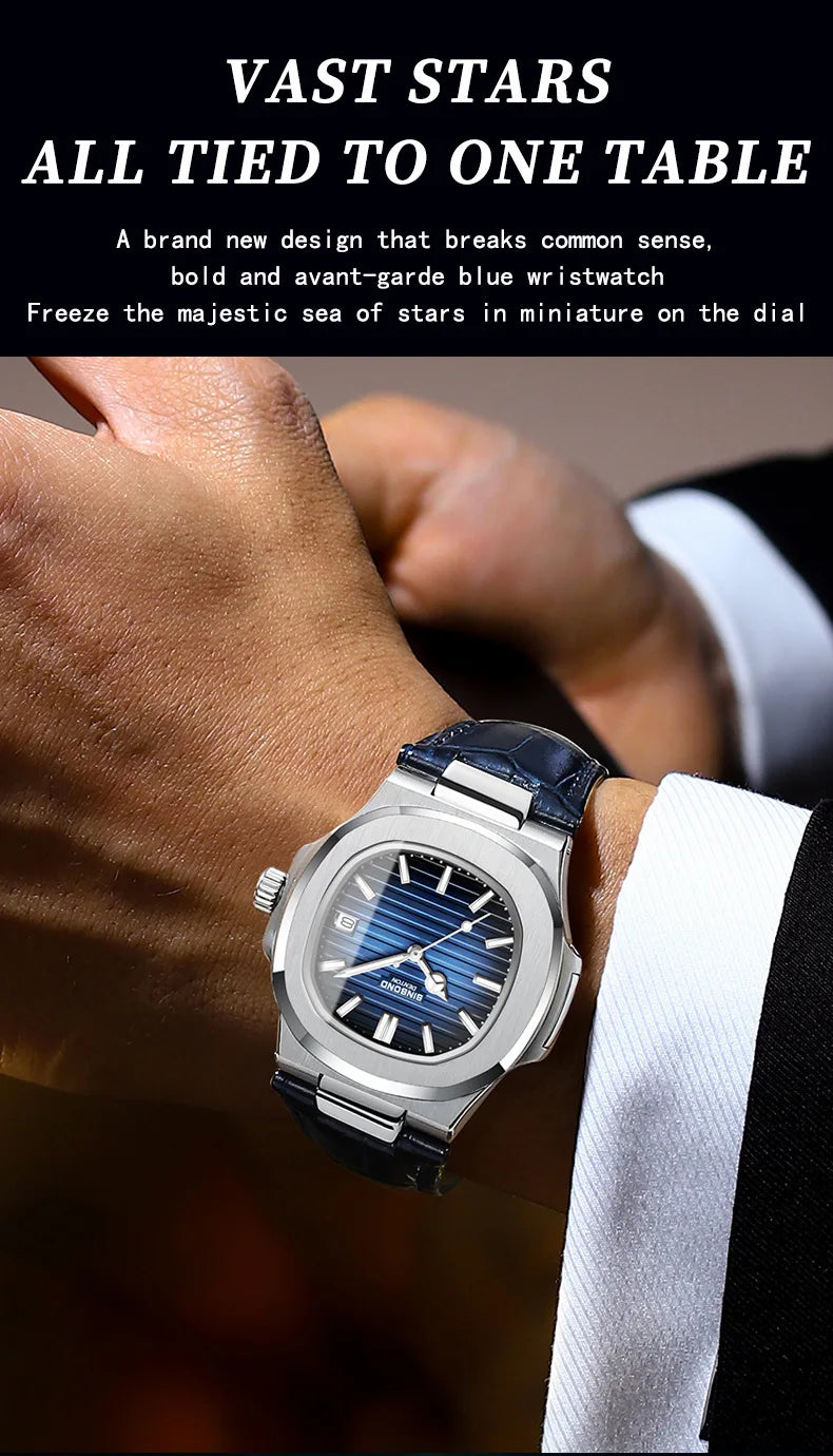 Authentic Men's Watch Waterproof Leather Strap Luminous Business Calendar Square Male Student Fashion Quartz Clock Watches Gift