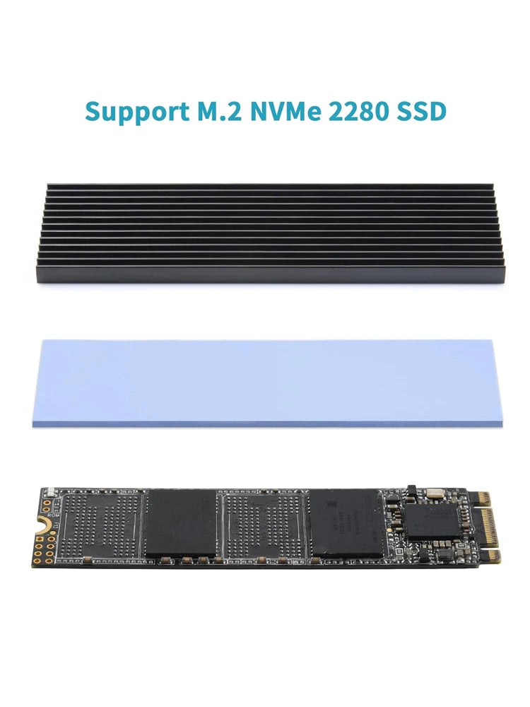 M.2 Heatsink Heatsink with Thermal Silicone Pads 2280 SSD Heatsink with 2 Black Rubber Straps For PC/PS5 M.2 SATA SSD
