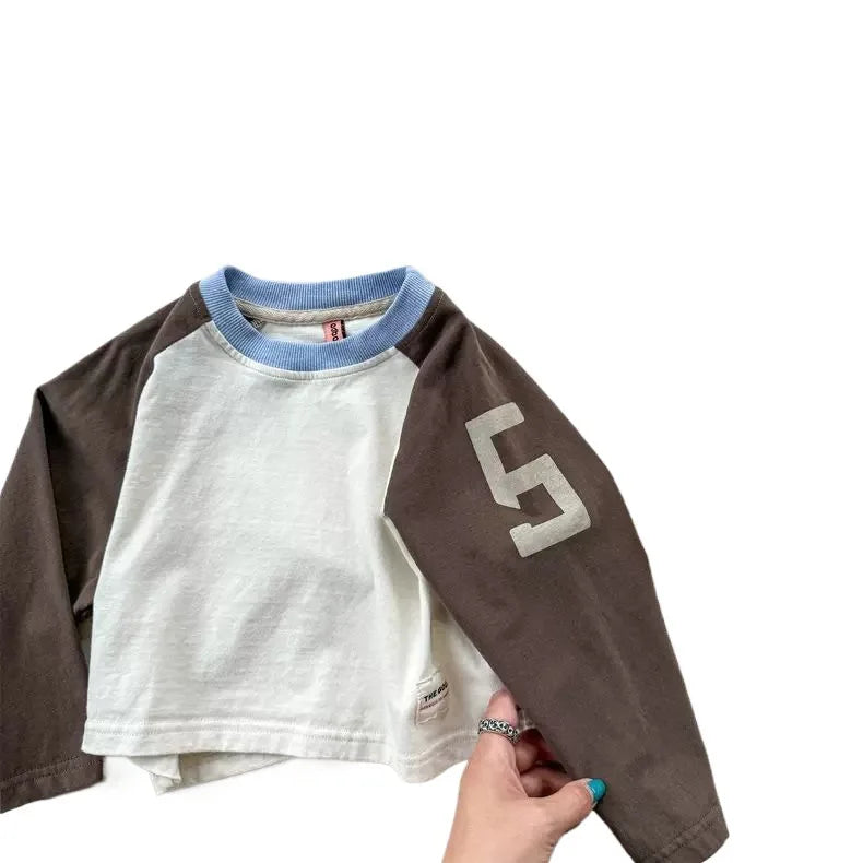 RAISE Spring 2026 Kids Boys Long Sleeves Letter Printed Cotton Children Boys Pullovers Ins Raglan Sleeve Spliced Baby Boys Top