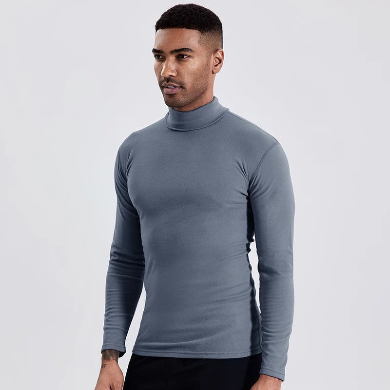Men's Autumn and Winter Plus Size Solid Color Turtleneck Bottoming Shirt Casual Joker Fashion Young Men Long Sleeve Warm T.
