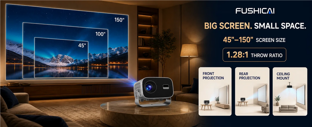 FUSHCAI Outdoor Projector A10 Portable Mini Projector with 360° Rotation 900 ANSI Native 720P 4K Compatible Auto Focus BT 5.4