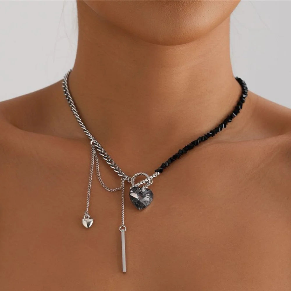 Trendy Irregular Crystal Beaded Necklace INS Style Elegant Starfish Tassel Necklace Luxury Heart Pendant Choker for Women
