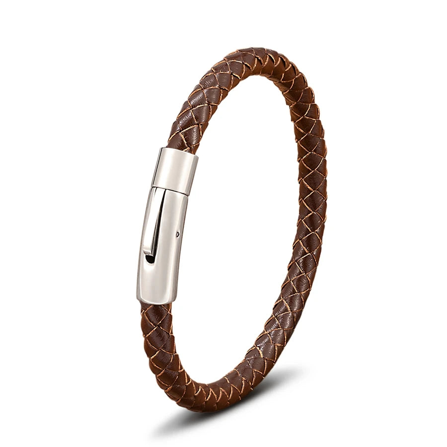 Pulseira de Pele Clássica para Homem TYO 3/4/5/6/8mm 3 Cores Bracelete Moderna com Fecho Magnético Acessórios Artesanais Personalizados Presente por Grosso