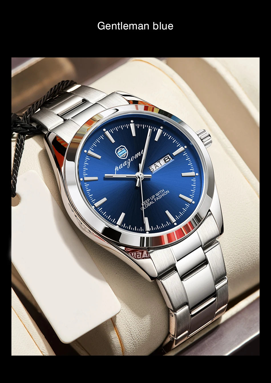 PAAZOMU Fashion Men's Quartz Watch Luminous Hands Date Week Stainless Steel Strap Waterproof Casual Wristwatch Quartz Men Watch