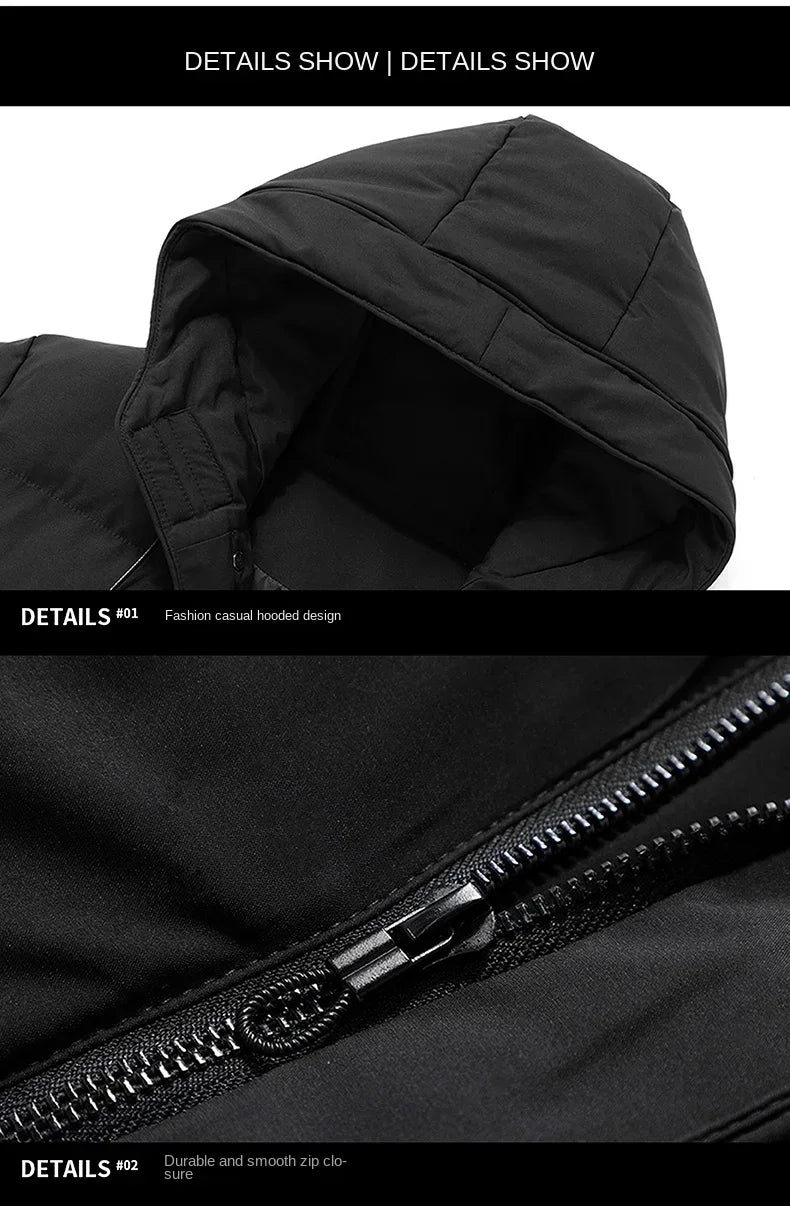 High Quality Long Cotton-padded Coat Warm Simple Solid Color Thin Look High Trend All Quality Fabric Comfortable Men's Parkas
