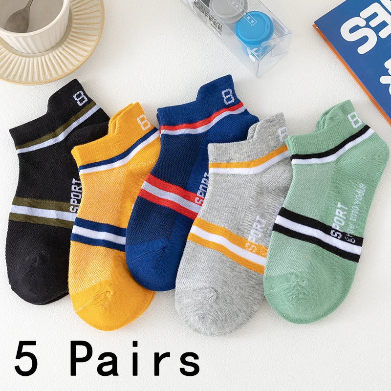 5 Pairs Men Bright Colored Ankle Socks Breathability Fashionable Casual Street Style Deodorizing Invisible Travel Running Socks