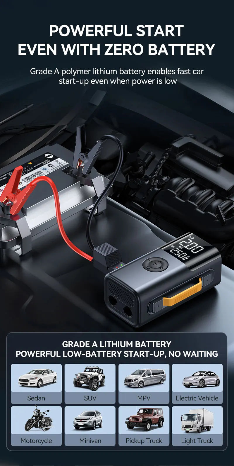 Car jump starter 6000A Jump Starter 150PSI Air Pump Multifunctional Tire Inflator Power Bank Lighting for Car