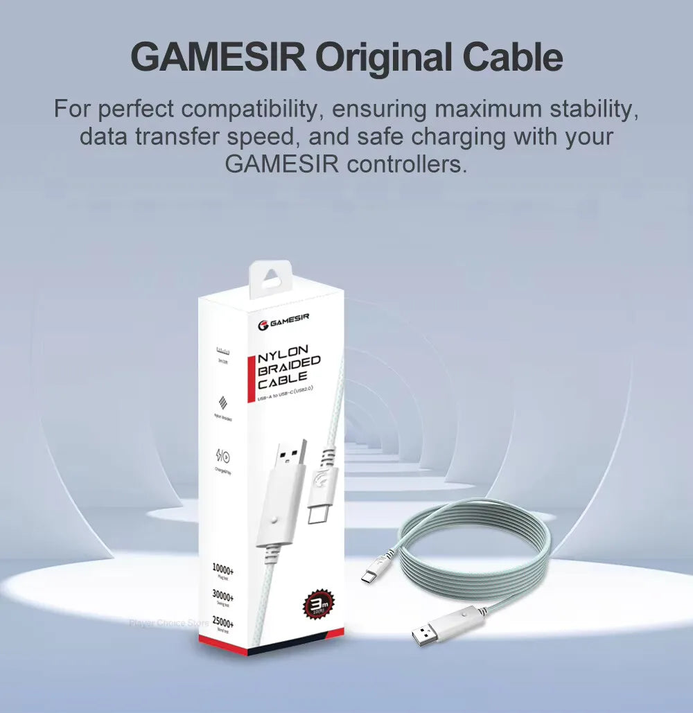 GameSir 3m Cable for G7 Pro G7 Pro 8K Nova Lite Cyclone 2 G8 Plus Gamepad Accessories USB Connector Original Nylon Braided Cable