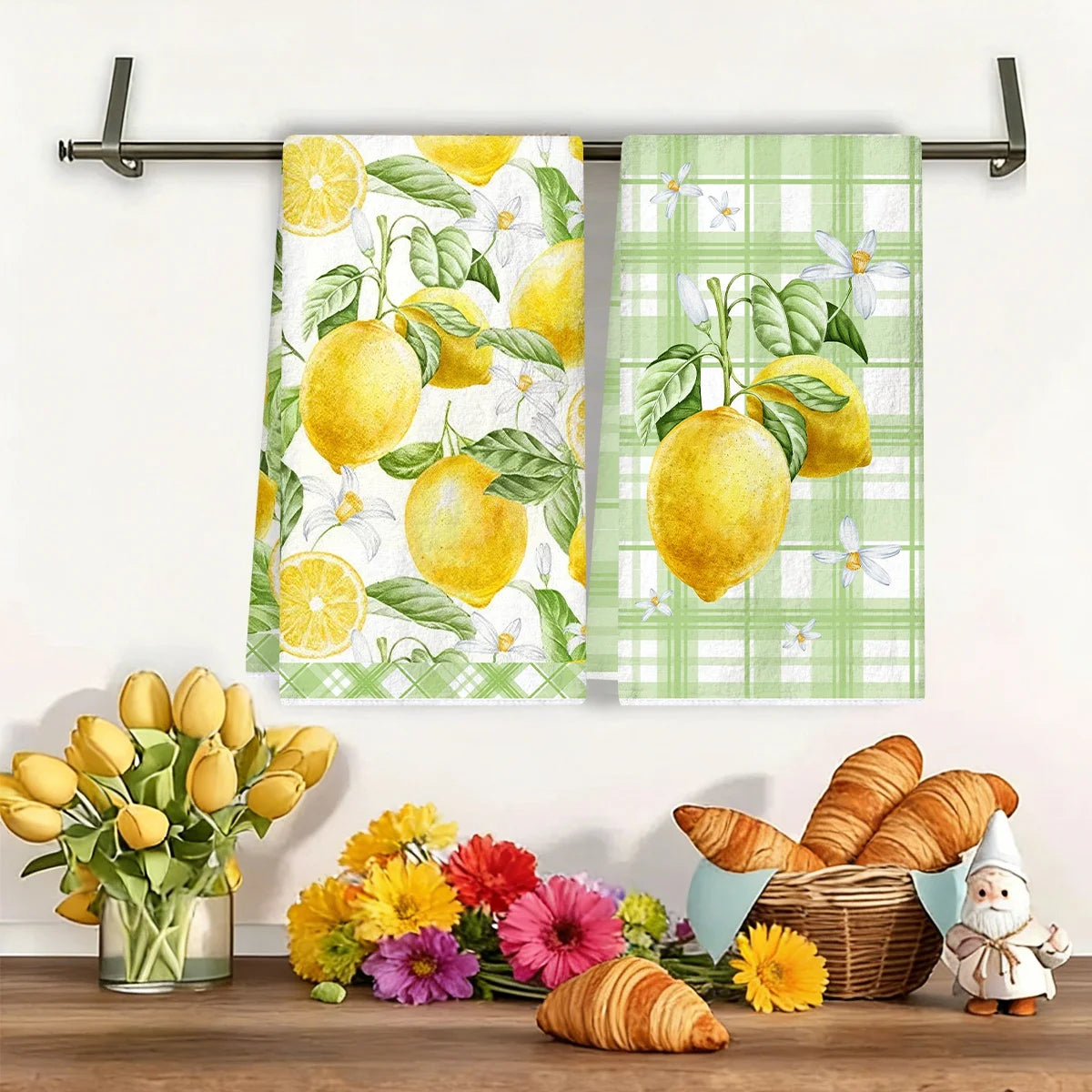 2pcs Italy Lemon Hand Towels Lemon Themed Dish Towels Polyester Bathroom Decorative Rustic Cloths Tea Towels for Kitchen