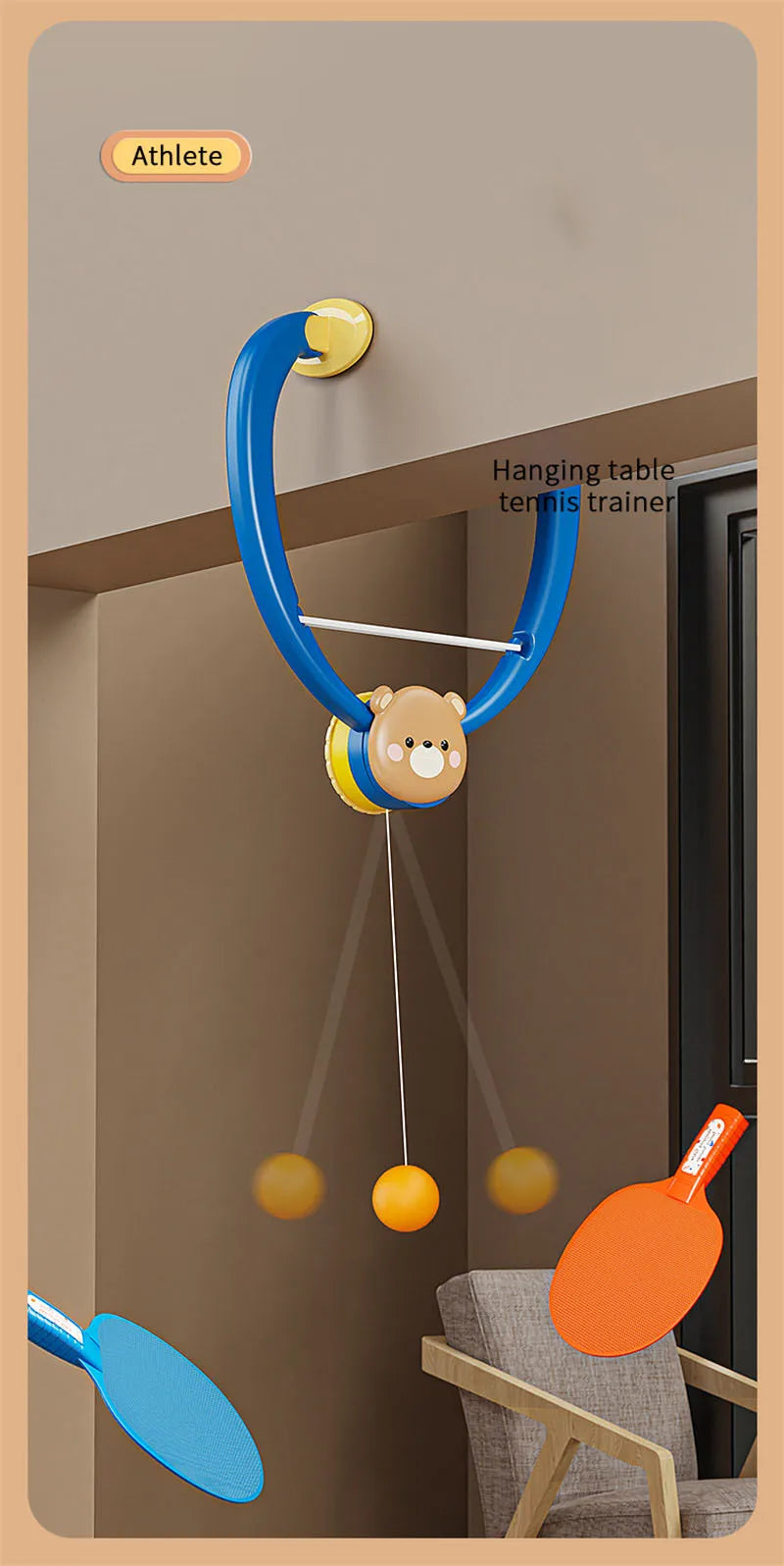 Hanging Table Tennis Trainer Sports Toy With Racket Mini Badminton Tennis Ball Parent-child Interactive Game Indoor Outdoor Kids