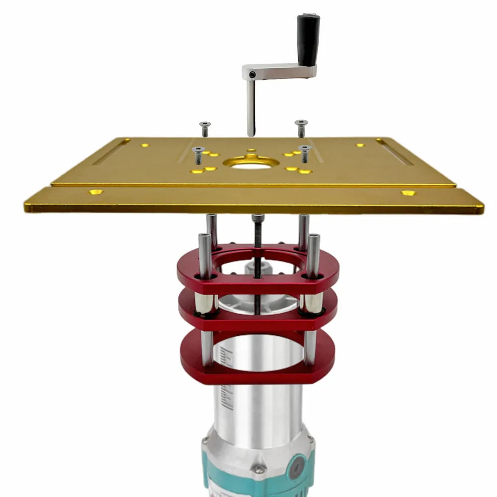 Precision Aluminum Router Lift Kit Hand Crank Router Plate Lifting System Woodworking Router Table Trimmer Engraving Machine