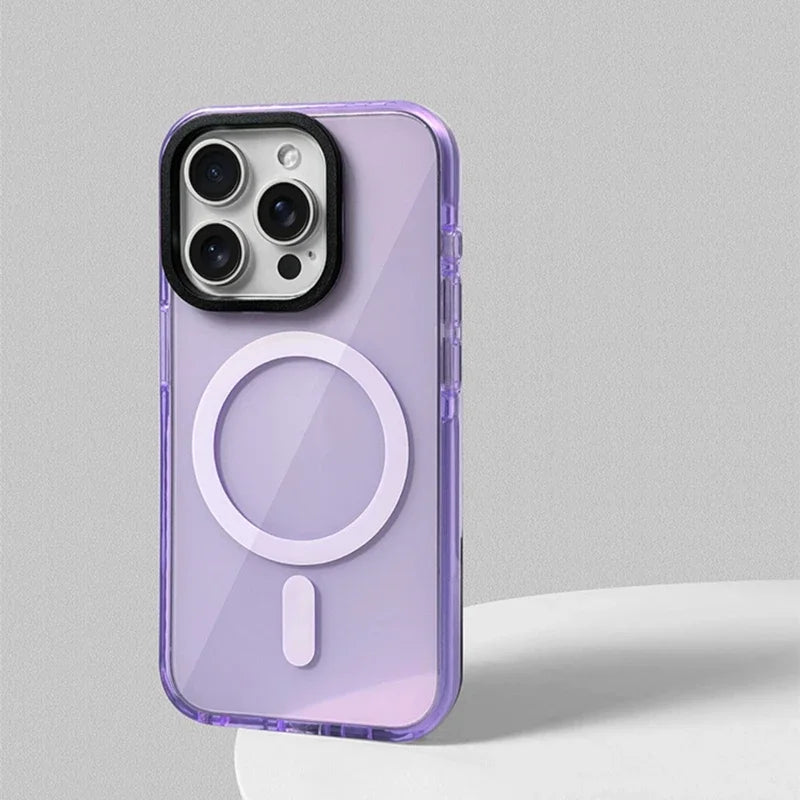 Neon Color Clear Crystal Magnetic Phone Case For Iphone 17 16 15pro 15 14 13max 12 Wireless Charging Soft Silicone Bumper Cover