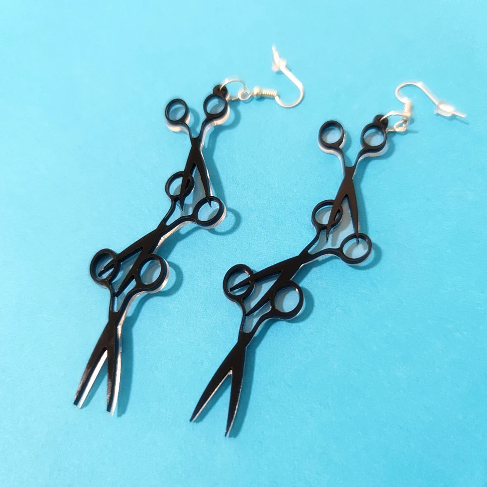 KUGUYS Black Scissor Long Earrings for Women Acrylic Punk Edgy Jewelry Cool Funny Accessories