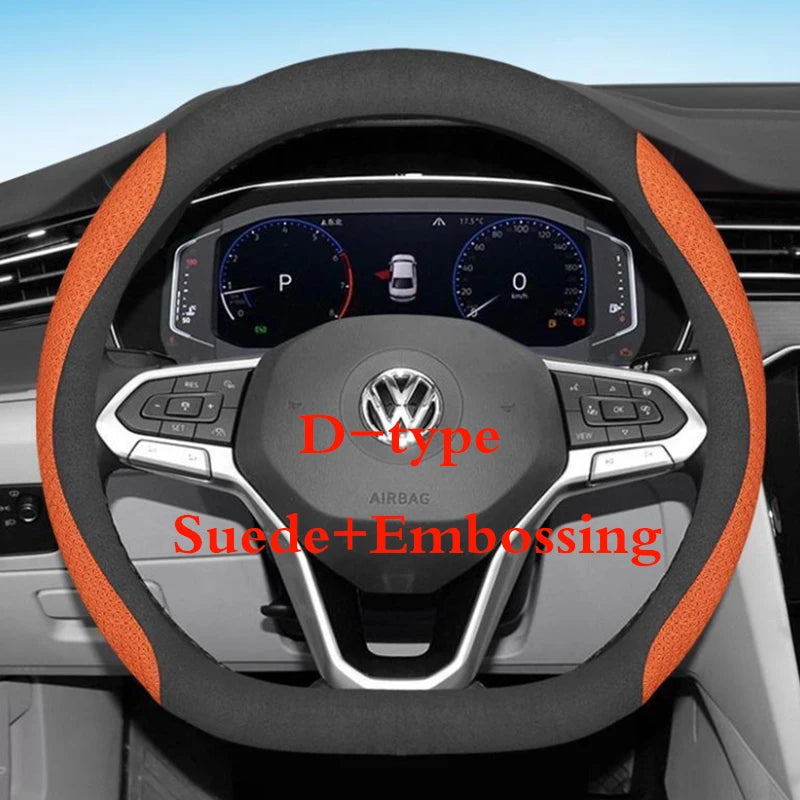 for Volkswagen VW Atlas Passat CC Taos touareg R-line Car Steering Wheel Cover 10colour Suede Leather 38 CM Auto Accessories