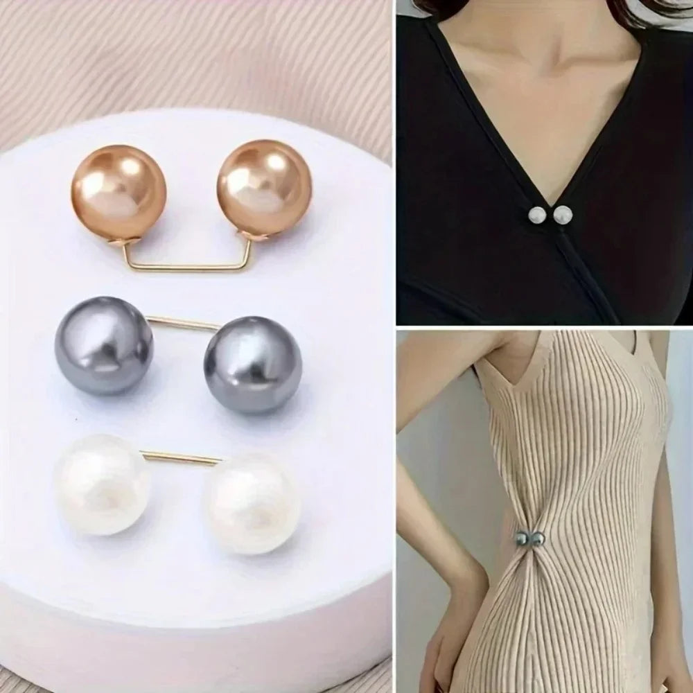 Double Pearl Pin Brooch For Women Clothing Dress Fixed Safety Pin Woman Brooch Accessories Pants Decoration Pearl Jewelry Clip