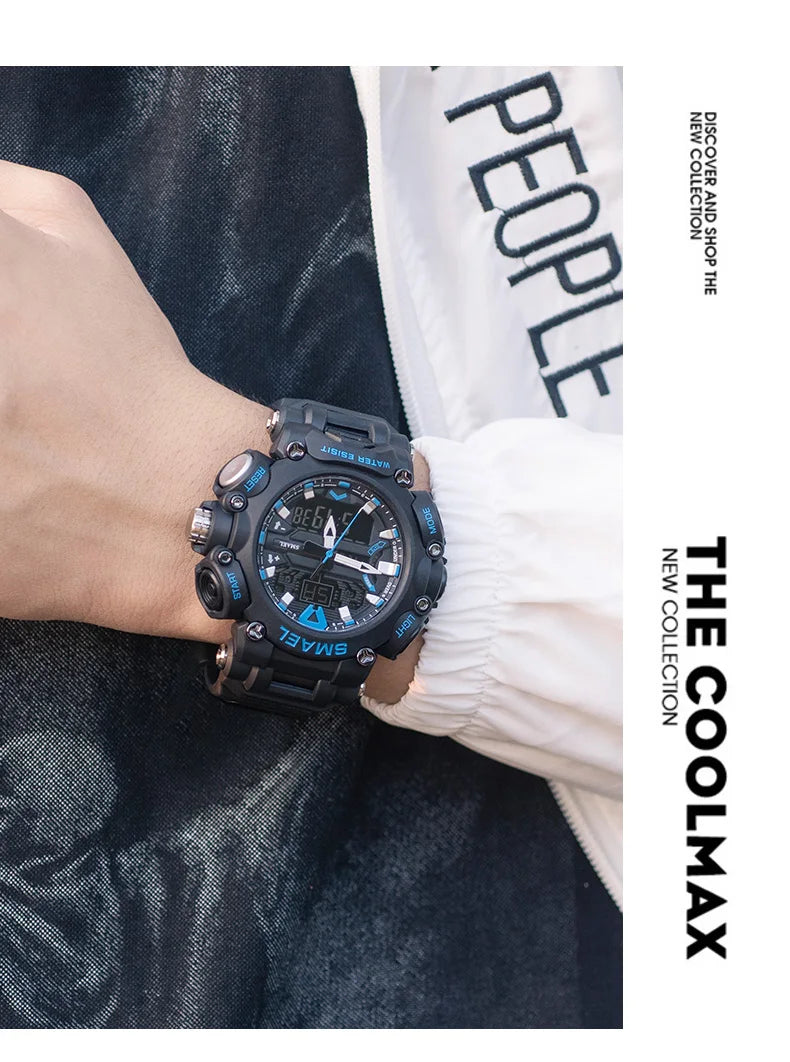 Military Watch Sport Waterproof 50M Stopwatch Analog Digital Wristwatches Week Display Alarm Clock 8053 Digital Watches Mens