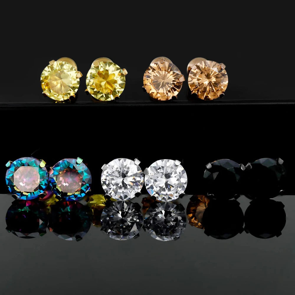 Pack of 1 Pair/5 Pairs Titanium Stainless Steel Screw Flat Back Cubic Zirconia Stud Earrings Set for Men Women 2/3/4/5/6/7/8mm