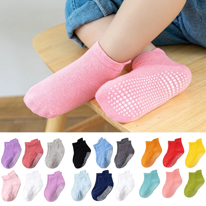 6Pairs/set Children's Socks For Boys Girls Casual Sport Kids Floor Boat Boy Girl Solid Baby Toddler Sock Anti-slip Spring Autumn