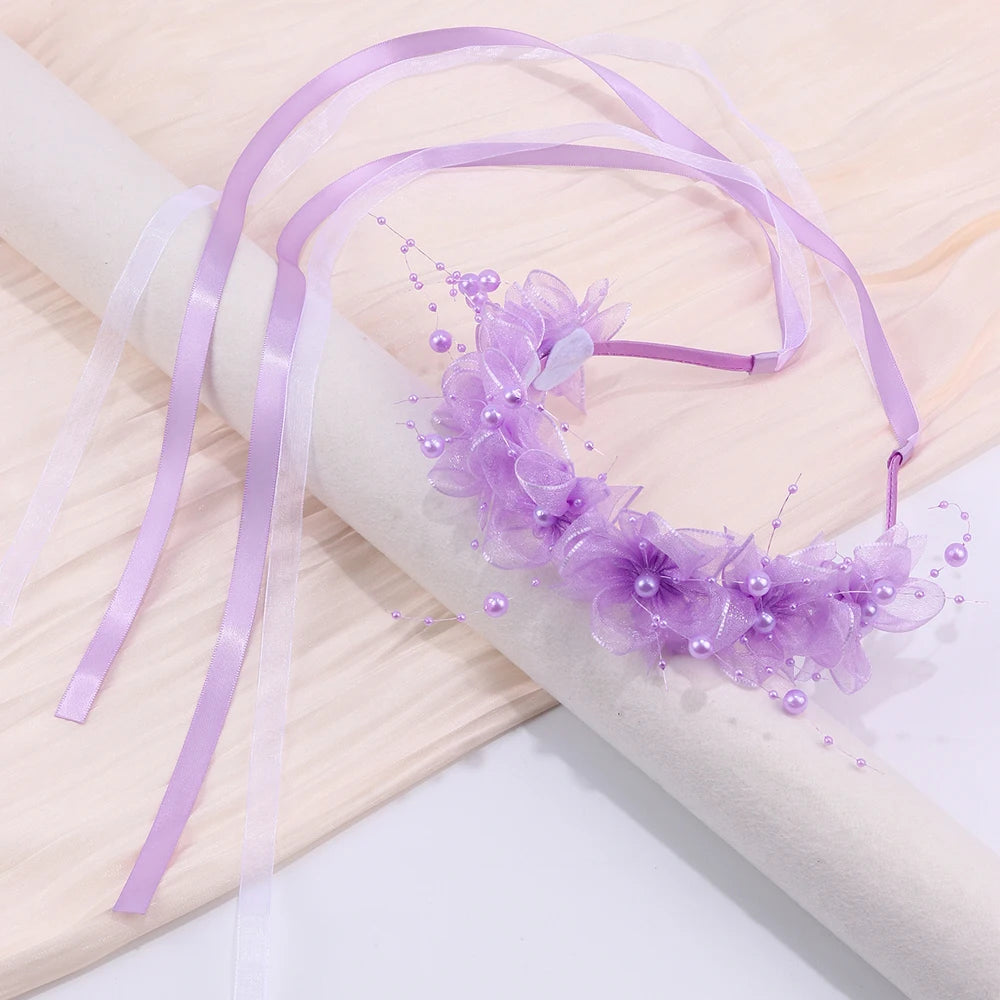 Fairy Flower Headband Sweet Lovely Girl Lace Floral Pearls Hair Hoop For Princess Wedding Birthday Headwear Accessories Gifts