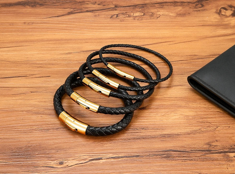 Pulseira de Pele Clássica para Homem TYO 3/4/5/6/8mm 3 Cores Bracelete Moderna com Fecho Magnético Acessórios Artesanais Personalizados Presente por Grosso