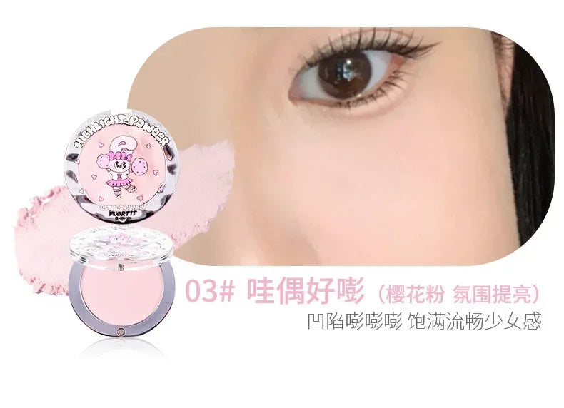 FLORTTE BUNNY Monochrome highlighting powder Naturally Brightening Facial Blush Cream High Gloss Face Blusher Makeup Cosmetics