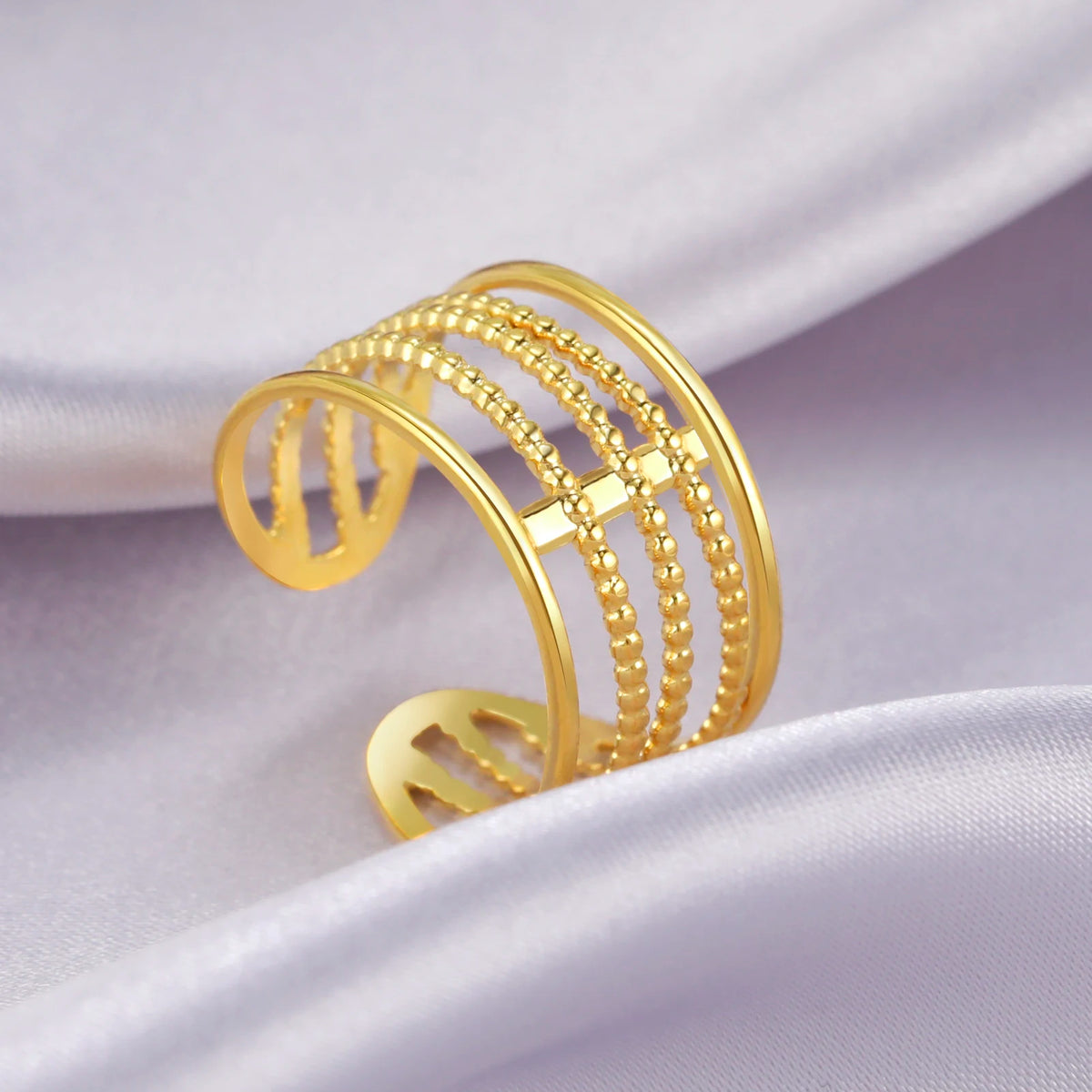 Amaxer For Women Lover's Rings Star Lace Beads Strip Stainless Steel Gold Color Silver Color Engagement Jewelry Party Gift