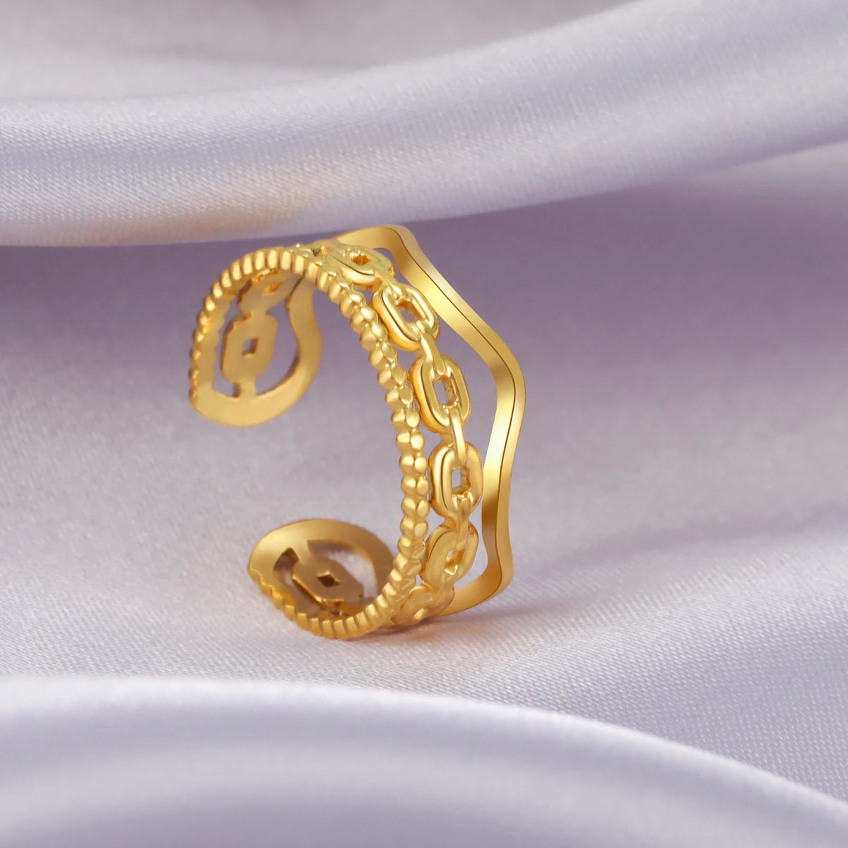 Amaxer For Women Lover's Rings Star Lace Beads Strip Stainless Steel Gold Color Silver Color Engagement Jewelry Party Gift