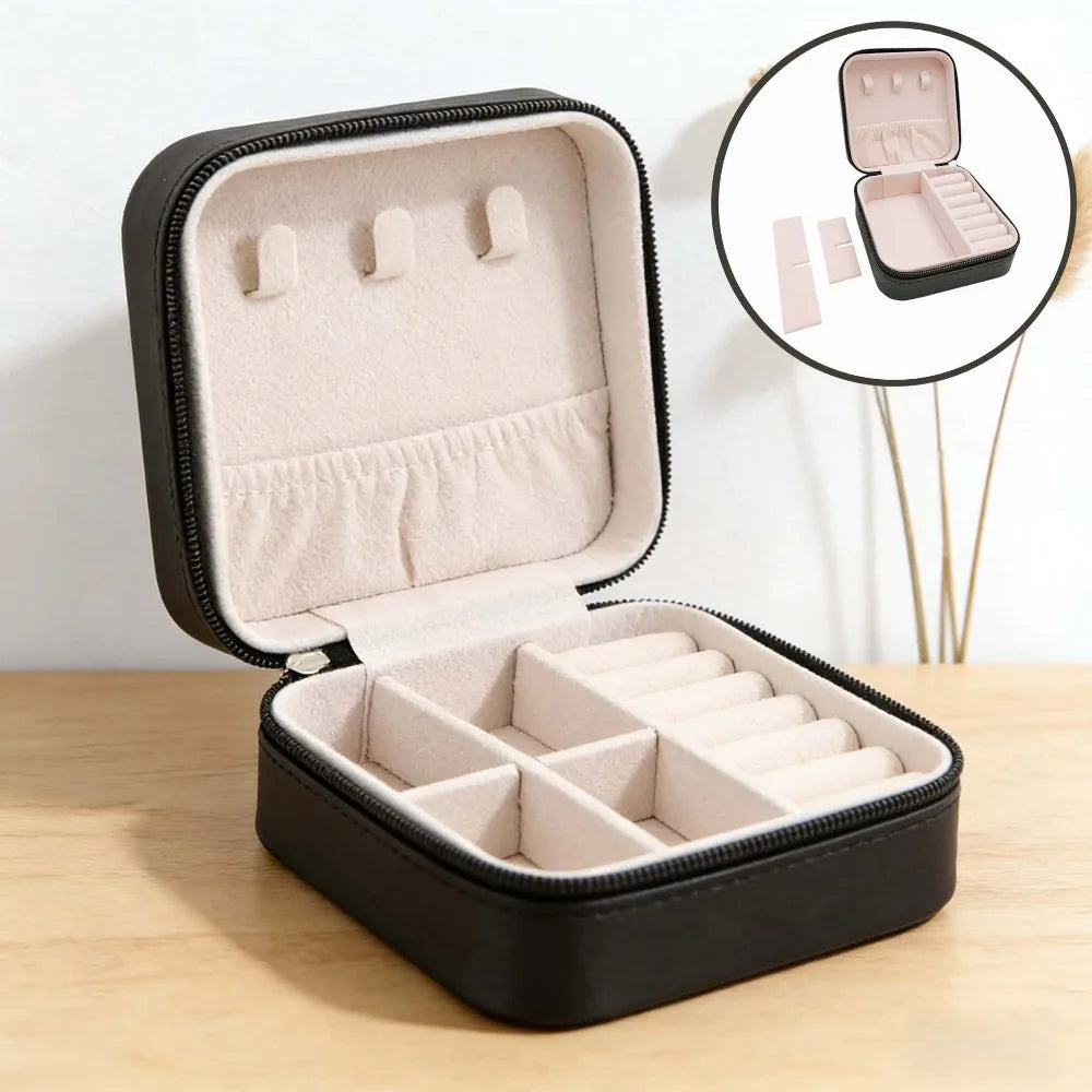 Portable Travel Jewelry Organizer Small Leather Case Ladies Necklace Rings Earrings Bracelet Durable Keep Neat Gift Storage Box