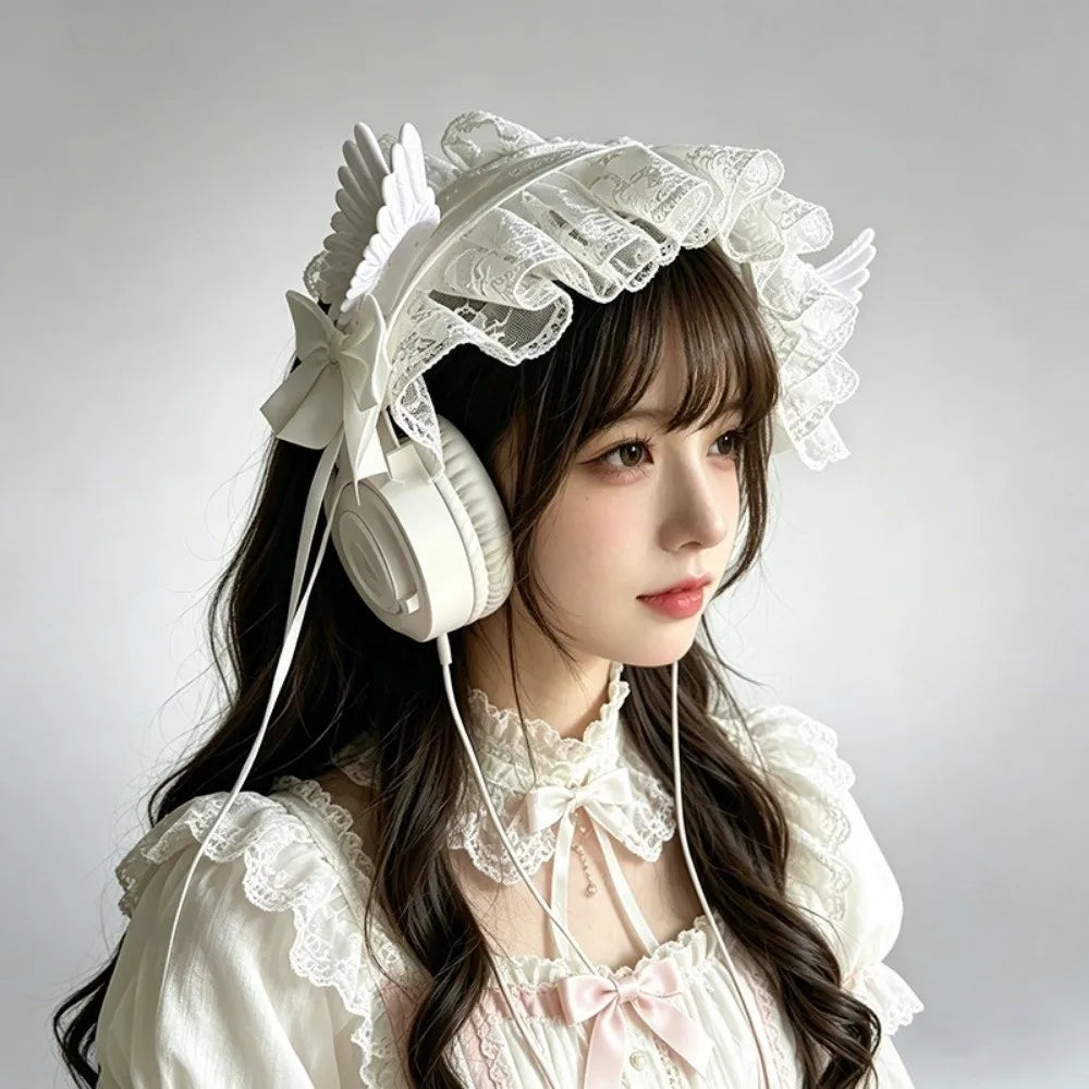 New Lace Lolita Wing Angel Headband Ribbon Bowknot Gothic Hair Band Sweet Cosplay Headdress Headwear