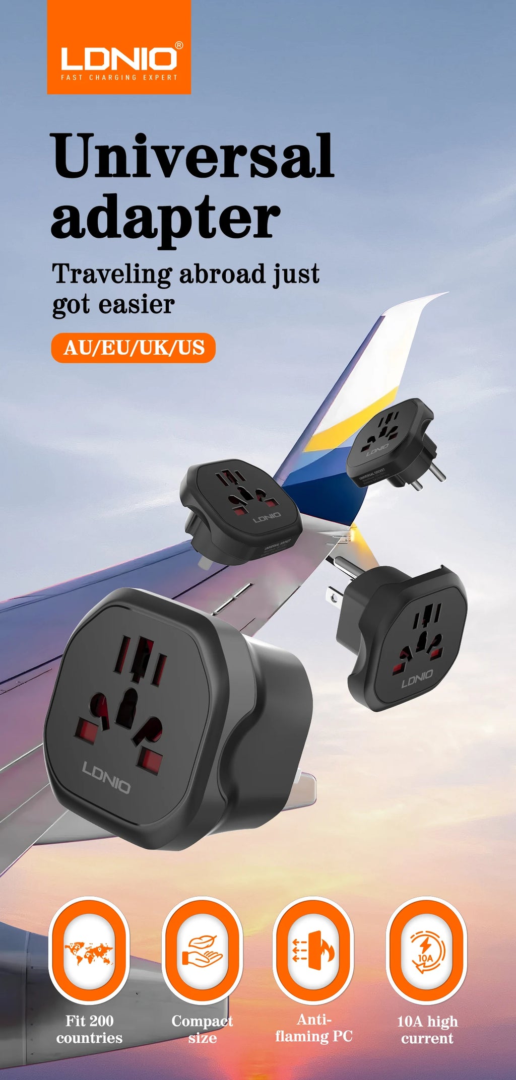 LDNIO Korea EU Plug Adapter 2500W Travel Adapter Converter High Quality Universal Socket AU US UK CN To EU KR 4.8 mm Wall Socket