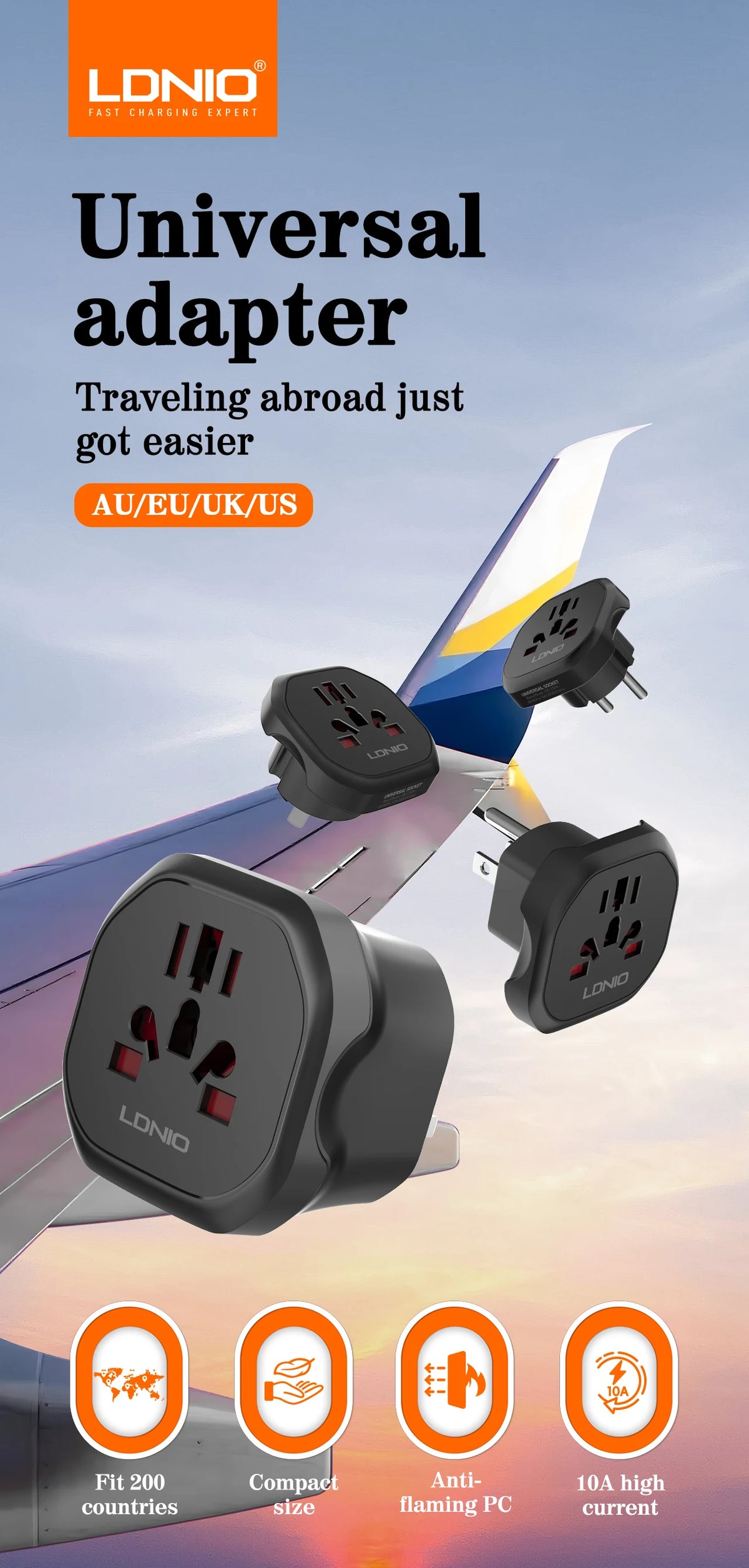 LDNIO Korea EU Plug Adapter 2500W Travel Adapter Converter High Quality Universal Socket AU US UK CN To EU KR 4.8 mm Wall Socket
