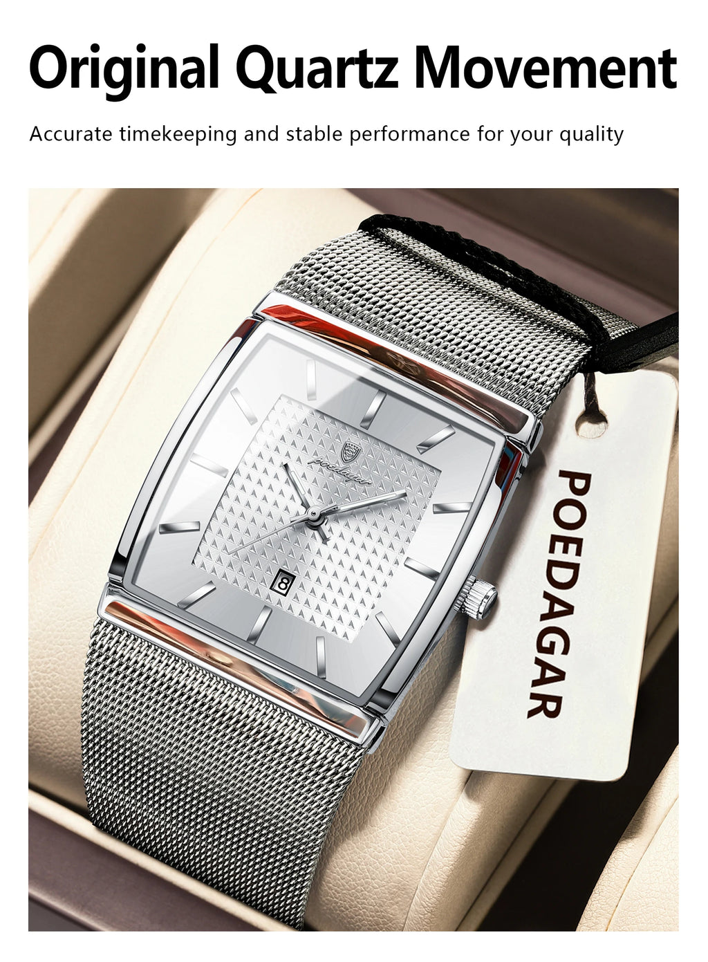 POEDAGAR Luxury Business Men's Watch Stainless Steel Mesh Waterproof Luminous Man Wristwatch Date Quartz Fashion Watches For Men