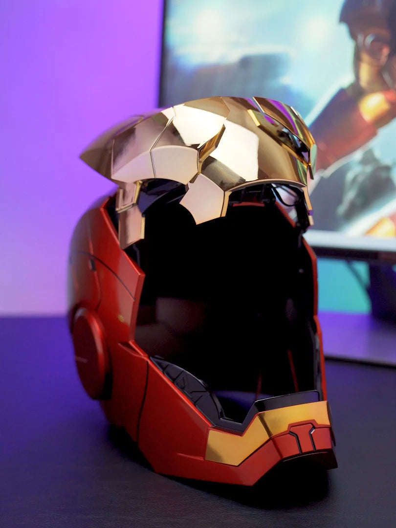 New Auto King 1:1 Red Helmet Cosplay Voice Control Eyes with Light Matte Black Golden Model Toys Wearable Adult Christmas Gift