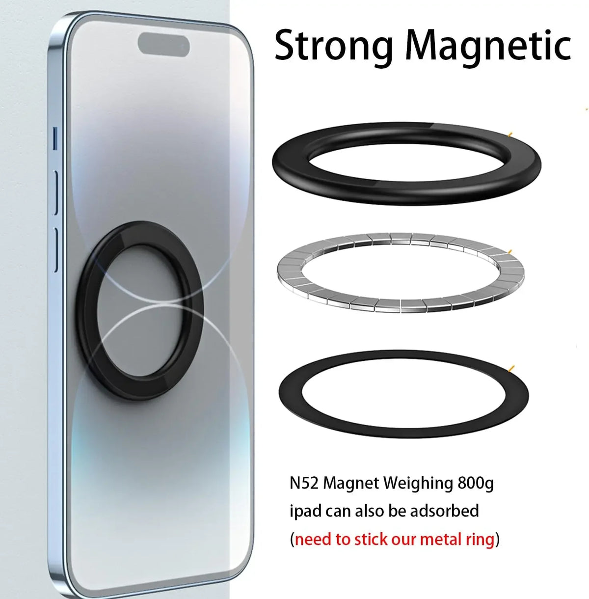 For MagSafe Magnetic Ring Holder Adhesive Strong Magnet Cellphone Wall Mount Mobile Phone Tablet Stand for IPhone 15 Pro IPad