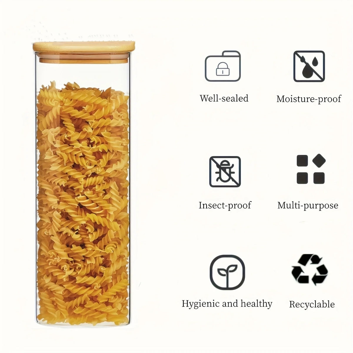 2/4 Pack-1450Ml Square Glass Jars, Glass Storage Containers with Lids, Wide-Mouth Pasta Jars, Kitchen Storage Jars, Storage for Pasta, Grains, Oats, Sugar, Cookies, Beans, Airtight Glass Jar Set, Kitchen Organization and Stor