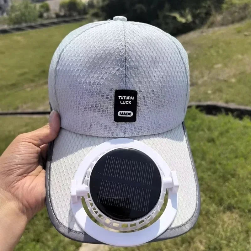 USB Rechargeable Solar Cooling Hat Outdoor Baseball Cap with Built in Fan Breathable Mesh Adjustable Wind Speed Camping Fishing