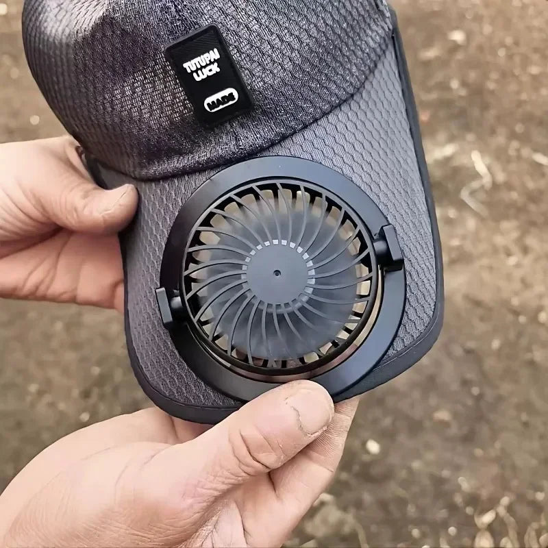 USB Rechargeable Solar Cooling Hat Outdoor Baseball Cap with Built in Fan Breathable Mesh Adjustable Wind Speed Camping Fishing