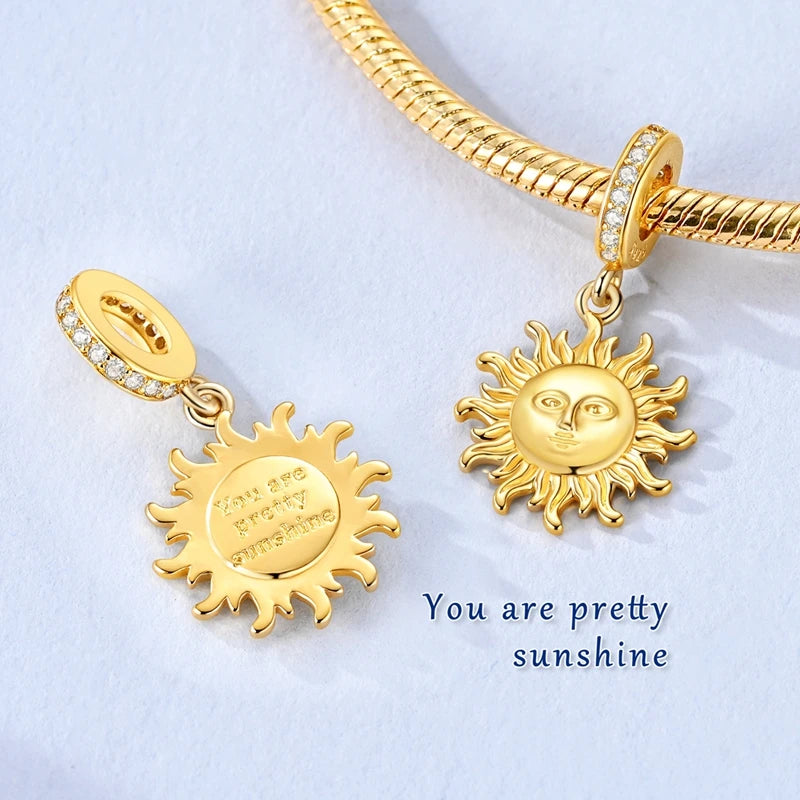 Original 925 Sterling Silver Charm Bead Golden Series Zircon Pendant Fit Original Bracelet Necklace For Women DIY Jewelry Gift
