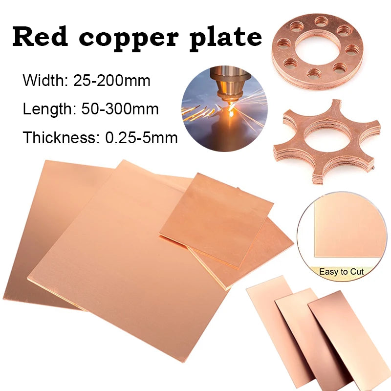 1PCS Thickness 0.25-5mm 50-300mm 99.9% Purity Copper Metal Plate Good Mechanical Properties and Thermal Stability Copper Plate
