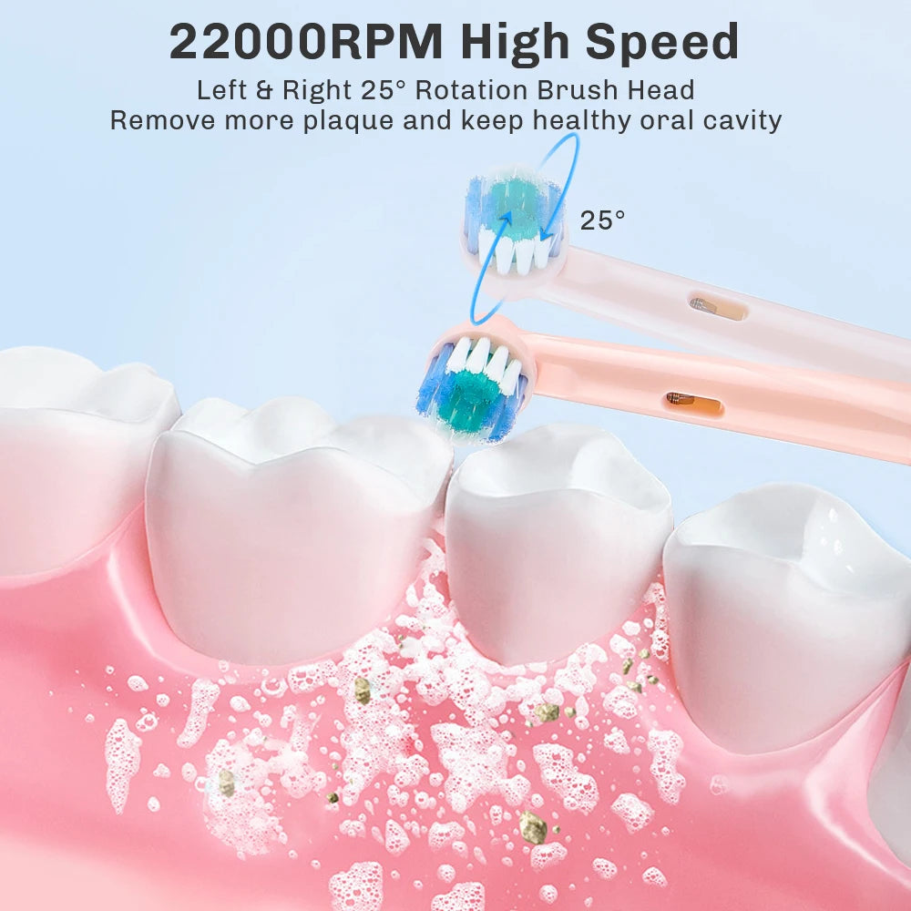 Smart Electric CleaningToothbrush For Children 4Pcs Brush Heads Round Rotating  3 Cleaning Modes Soft Bristles Teeth Brush