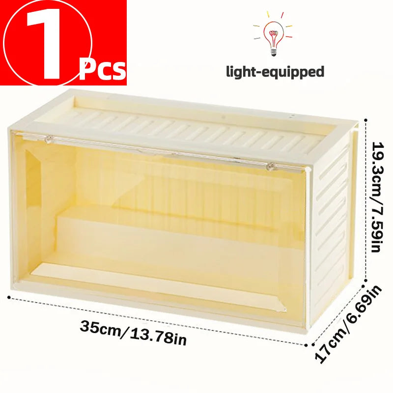 Smart Light Sensor Transparent Toy Cabinet - Drawer Organizer for Collectibles, Dustproof Display with Auto-On Light