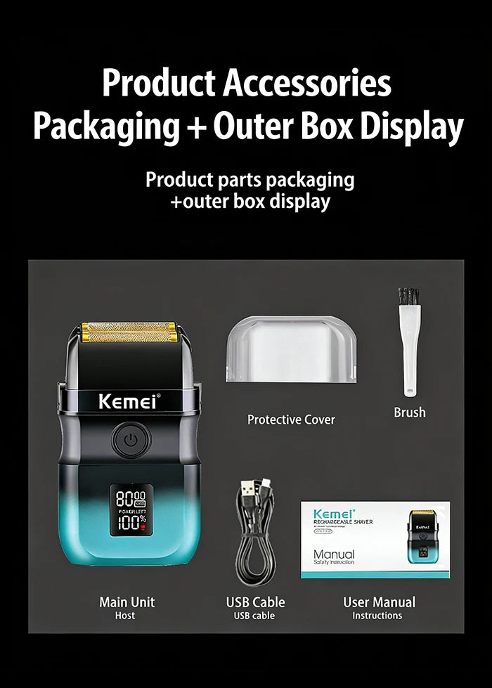 Kemei KM-T420 Electric Beard Shaver LED Digital Display Screen Reciprocating Shaver Electric Men's Shaver