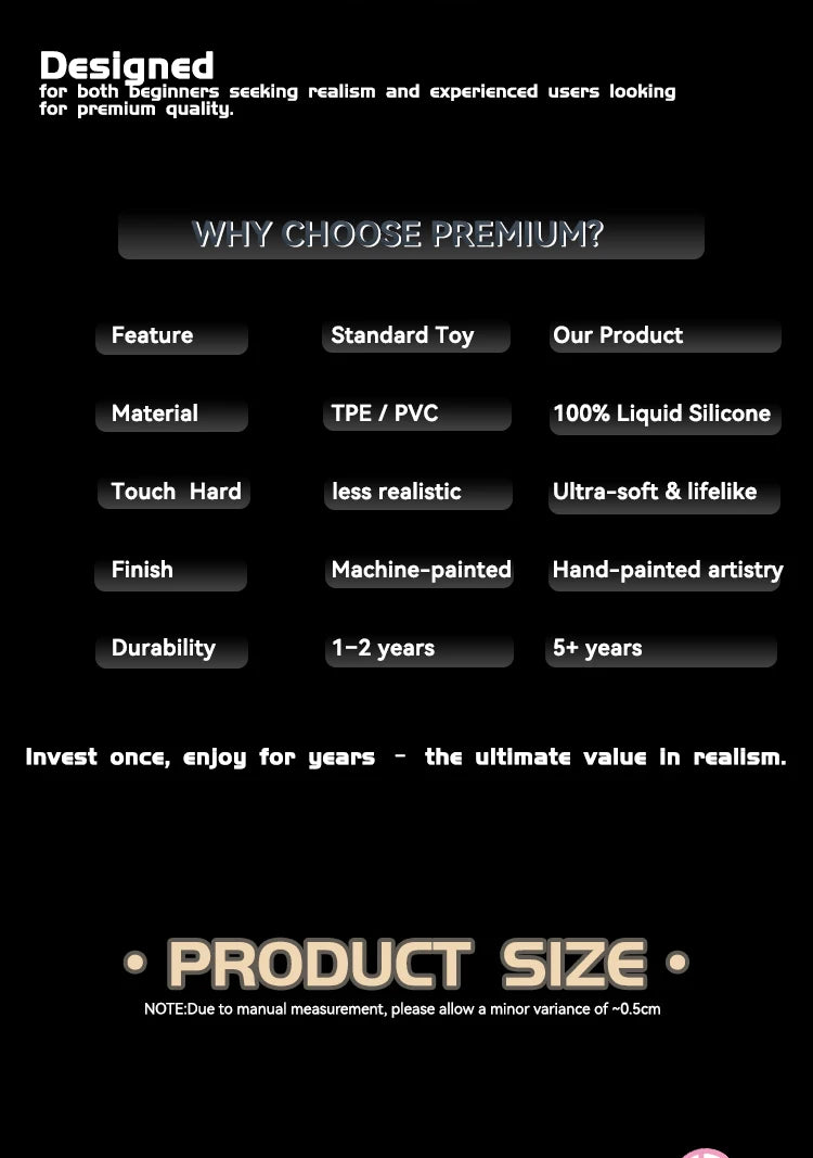 JYBL TITAN Liquid Silicone Dildo Soft Plug Adult Toy for Men Realistic Design Vibrating Option Available in Multiple Sizes