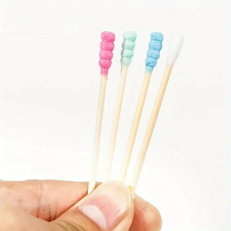 100Pcs Color Mix Double Head Bamboo Cotton Buds Adults Makeup Cotton Swab Eco Friendly Wood Sticks Nose Ears Cleaning Tools