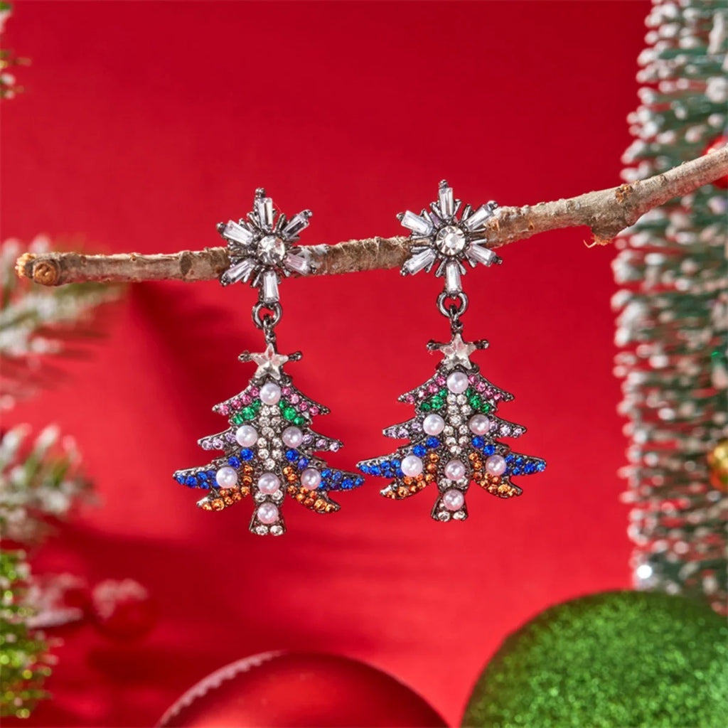 Christmas Earrings Rhinestone Imitation Pearl Snowflake Xmas Tree Star Bell Drop Holiday Dangle Party Jewelry Gift For Women Men