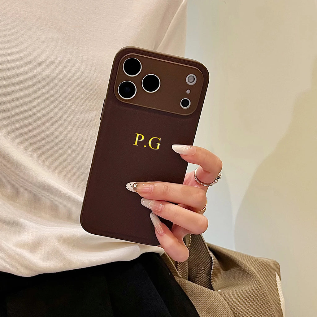 Personalized Luxury Classic Faux Leather Case For IPhone18 17 16 15 14 13 Pro Max Air Custom Name Gold Hot Foil Engraved Case
